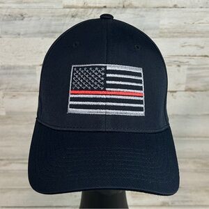 Thin Red Line Fire Dept American Flag Hat Flexfit S / M Baseball Cap Fighter